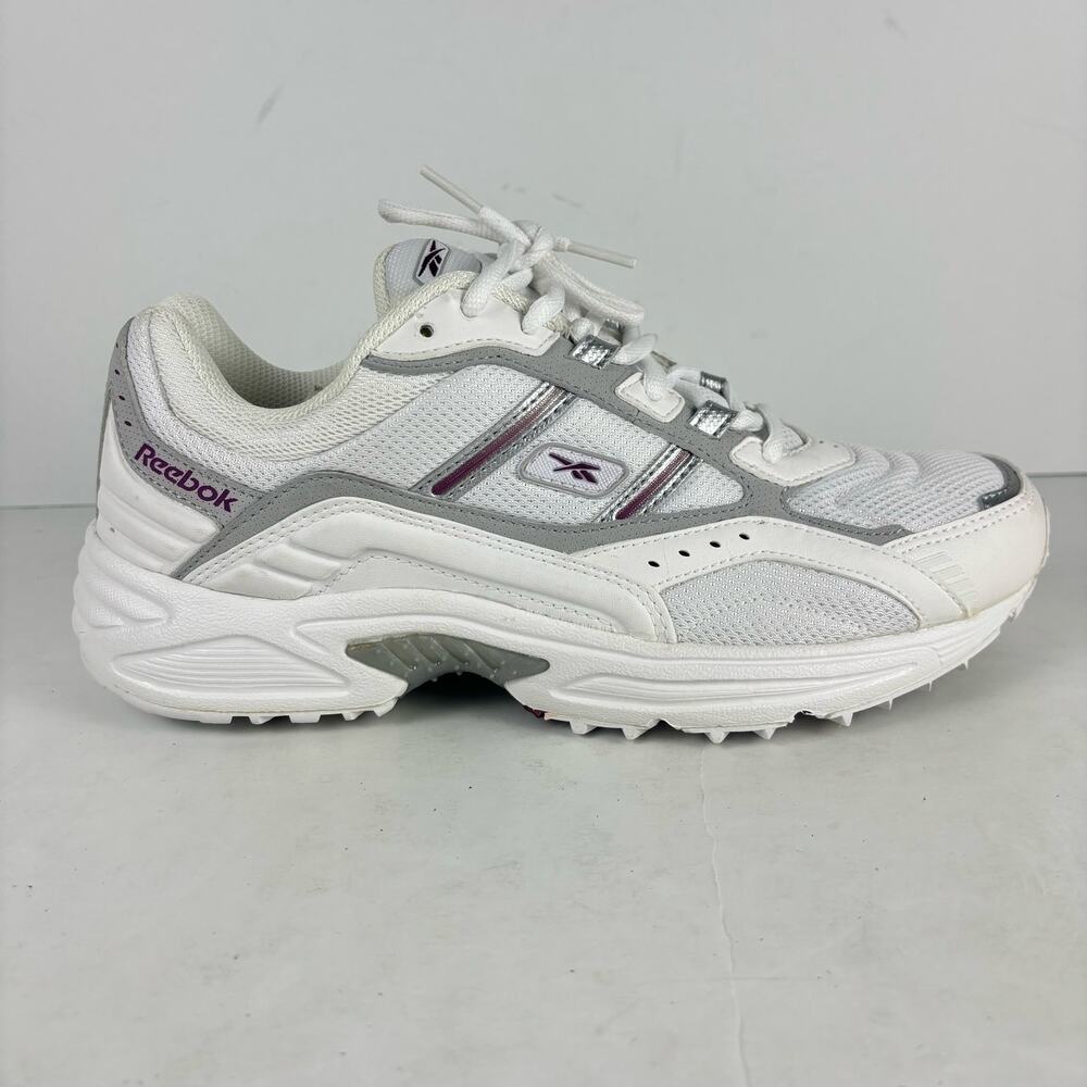 Vintage Reebok Quick Turn White Silver Burgundy Running shoes womens 9.5 NOS
